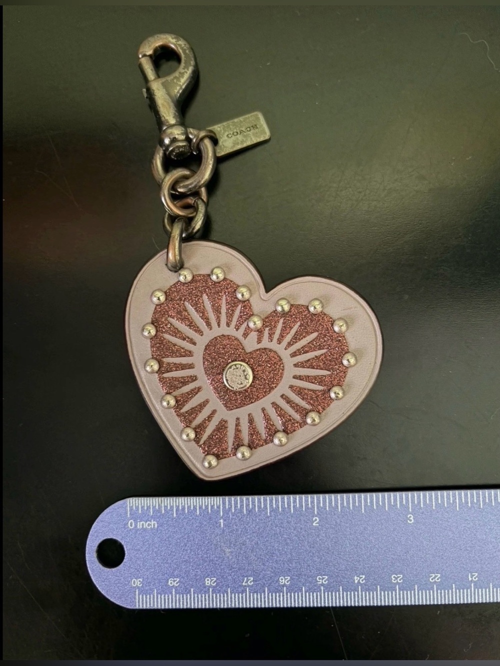 COACH Willow Heart Bag Charm Studded/ Glitter Lavende… - Gem